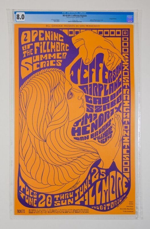 1967 BG-69 Jimi Hendrix Jefferson Airplane Fillmore Poster CGC 8.0