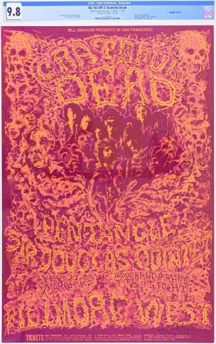 1969 BG-162 Grateful Dead Fillmore West RP2 Signed Conklin Poster CGC 9.8