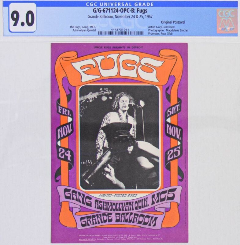 1967 G/G-671124 The Fugs MC5 Gang Grande Ballroom Detroit Postcard CGC 9.0