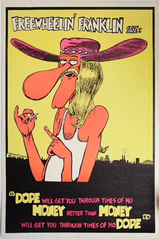 1971 Gilbert Shelton Freewheelin' Franklin Sez Blacklight Headshop Poster Excellent 77