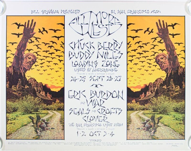 1970 BG-250 Chuck Berry Buddy Miles Eric Burdon & War Fillmore West Poster Excellent 79