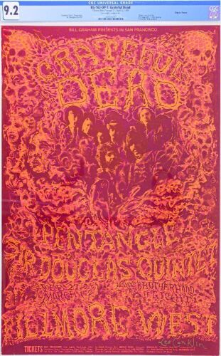 1969 BG-162 Grateful Dead Fillmore West Signed Conklin Poster CGC 9.2