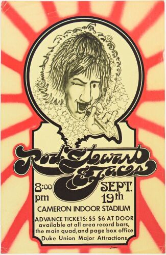 1973 Rod Stewart & Faces Cameron Indoor Stadium Duke University Poster Excellent 75