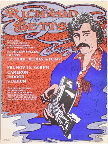 1974 Richard Betts Souther Hillman & Furay Cameron Indoor Stadium Duke University Poster Excellent 75