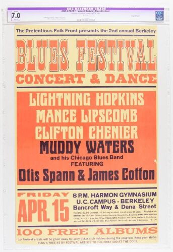 1966 AOR-1.78 Muddy Waters Lightning Hopkins Harmon Gymnasium Berkeley Poster CGC 7.0 TRIMMED