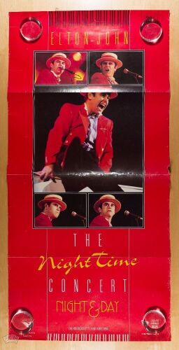 1984 Elton John The Night Time Concert Film VHS Release Promo Poster Excellent 75