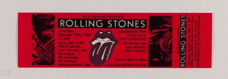 1981 Rolling Stones Candlestick Park Unused Concert Ticket