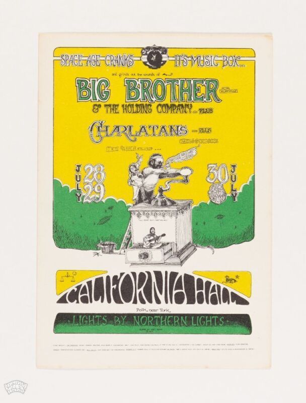 1967 AOR-2.139 Big Brother Janis Joplin The Charlatans California Hall Handbill Near Mint 81