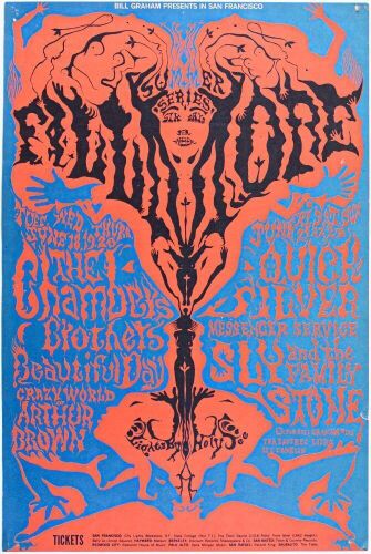 1968 BG-125 Chambers Brothers Quicksilver Sly & The Family Stone Fillmore Auditorium Poster Extra Fine 65