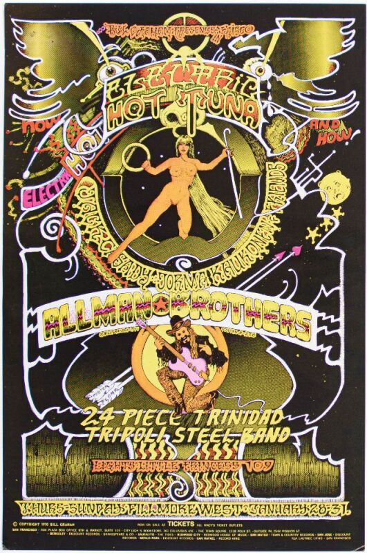 1971 BG-268 Hot Tuna Allman Brothers Band Fillmore West Poster Excellent 77