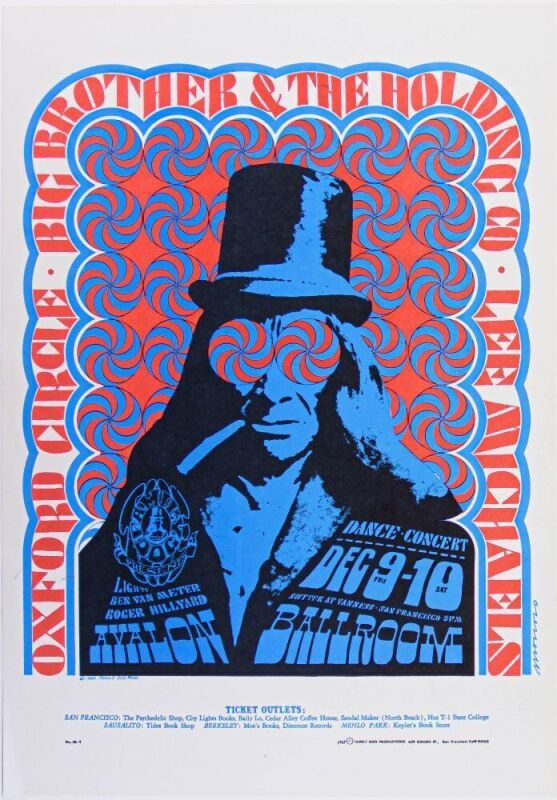 1966 FD-38 Big Brother Janis Joplin Oxford Circle Avalon Ballroom RP3 Poster Near Mint 87