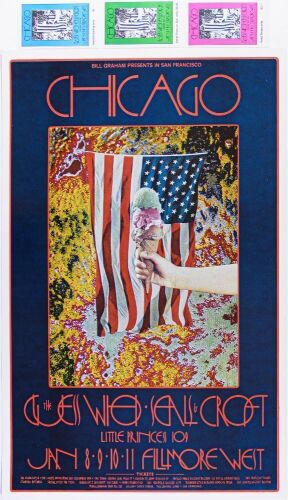 1970 BG-211 Chicago The Guess Who Fillmore West Poster & Ticket Set Mint 91