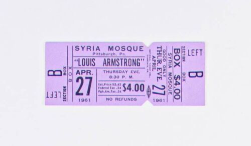 1961 Louis Armstrong Syria Mosque Pittsburgh Ticket Mint 91