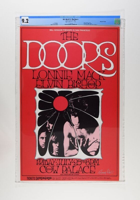 1969 BG-186 The Doors Cow Palace Rare First Printing Signed Tuten Poster CGC 9.2