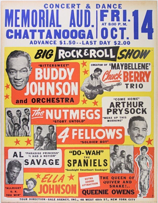 1955 The Chuck Berry Trio Memorial Auditorium Chattanooga Globe Cardboard Poster Excellent 79