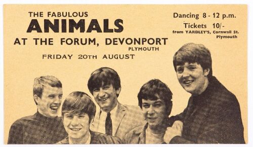 1965 The Animals The Forum UK Handbill Near Mint 89