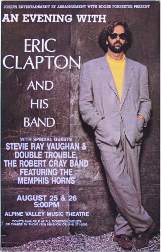 1990 Eric Clapton Stevie Ray Vaughan Alpine Valley Music Theatre SRV FINAL SHOWS Poster Excellent 79