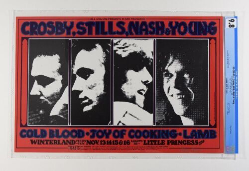 1969 BG-200 Crosby Stills Nash Young Winterland Signed Tuten Poster CGC 9.8