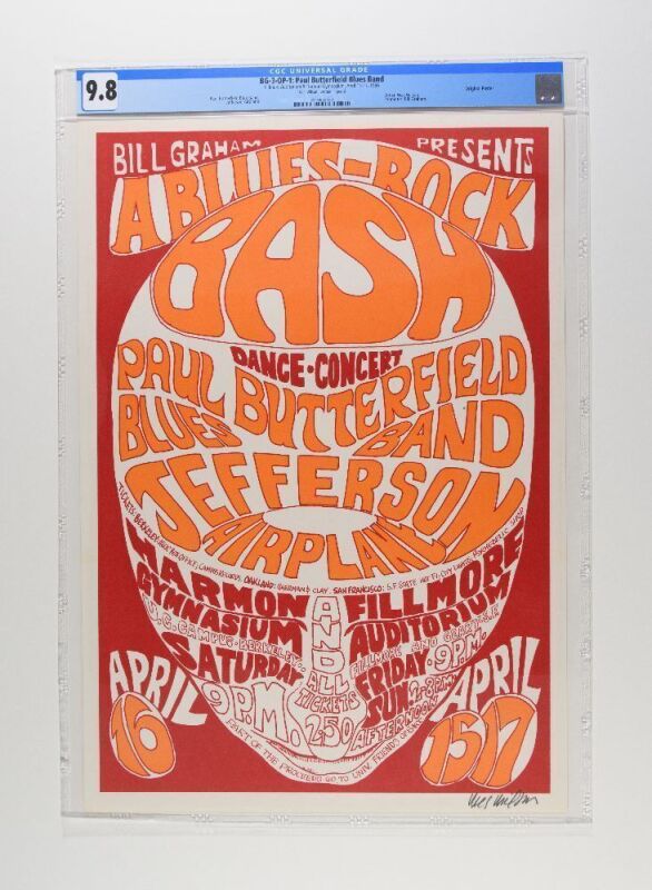 1966 BG-3 Jefferson Airplane Harmon Gymnasium & Fillmore Auditorium Signed Wilson Poster CGC 9.8