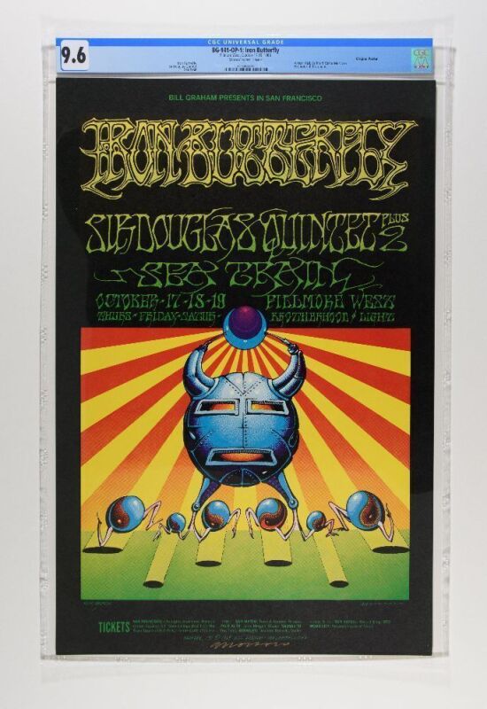 1968 BG-141 Iron Butterfly Sea Train Fillmore West Signed Moscoso Poster CGC 9.6