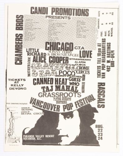 1969 Grateful Dead Little Richard Vancouver Pop Festival Handbill Mint 93