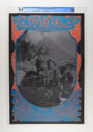 1967 AOR-2.319 The Doors Jefferson Airplane Magic Mountain Festival Mt Tamalpais Signed Mouse Poster CGC 8.0