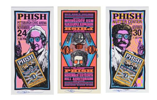 Lot of 3 Mark Arminski Phish Various Venues Signed Arminski Handbills Near Mint 89