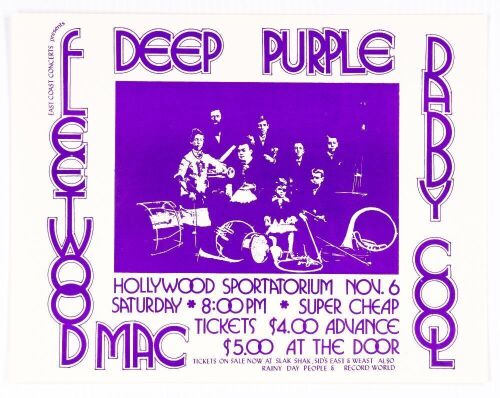 1971 Fleetwood Mac Deep Purple Hollywood Sportatorium Handbill Mint 91