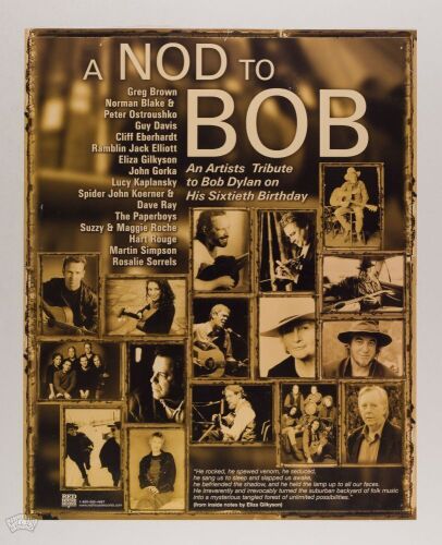 2001 Ramblin' Jack Elliot Guy Davis A Nod To Bob Dylan 60th Birthday Tribute Concert Poster Excellent 79