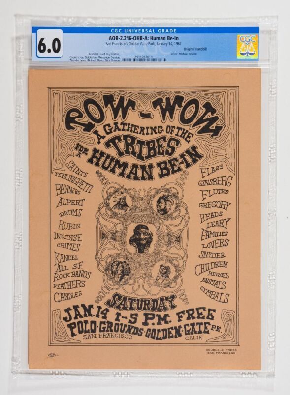 1967 AOR-2.216 The Human Be In Gathering of the Tribes Golden Gate Park Handbill CGC 6.0