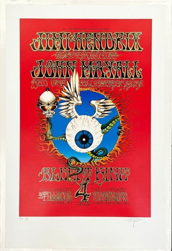 1968/1989 BG-105 Jimi Hendrix Winterland & Fillmore Auditorium Large AP-LE Artrock Screenprint Signed Griffin Poster Mint 91