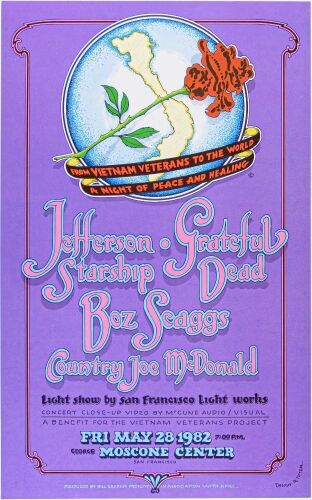 1982 Grateful Dead Jefferson Starship Boz Scaggs Country Joe McDonald Moscone Center Poster Near Mint 83