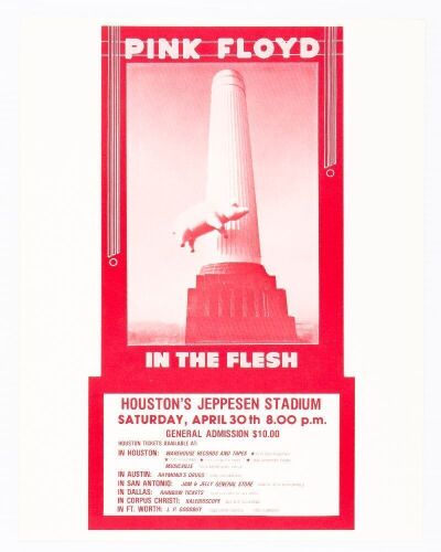1977 Pink Floyd Jeppesen Stadium Houston Flyer Mint 93