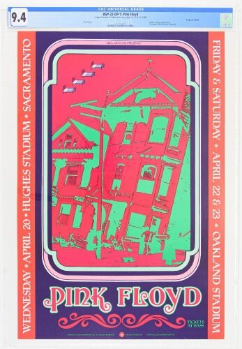 1988 BGP-22 Pink Floyd Hughes Stadium & Oakland Stadium Poster CGC 9.4