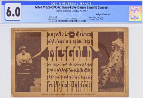 1967 G/G-671029 MC5 John Sinclair Grande Ballroom Detroit Rare "Gold Card" Postcard CGC 6.0