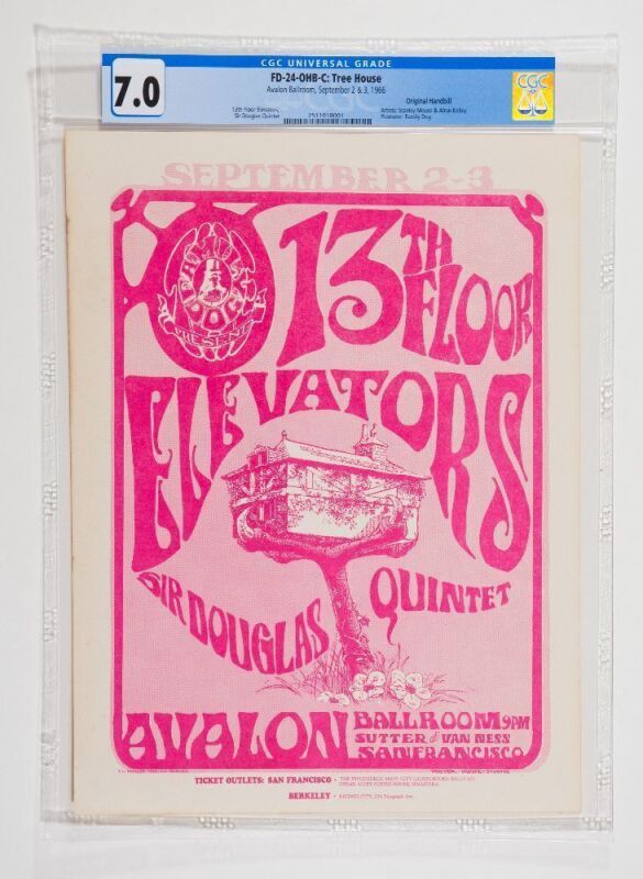 1966 FD-24 The 13th Floor Elevators Sir Douglas Quintet Avalon Ballroom Handbill CGC 7.0