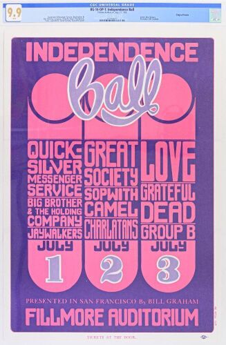 1966 BG-14 Grateful Dead Independence Ball Fillmore Auditorium Poster CGC 9.9