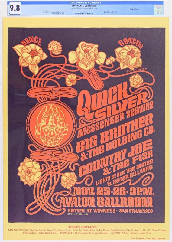 1966 FD-36 Big Brother Janis Joplin Quicksilver Avalon Ballroom Poster CGC 9.8