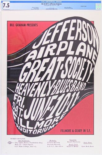 1966 BG-10 Jefferson Airplane Great Society Fillmore Auditorium Poster CGC 7.5