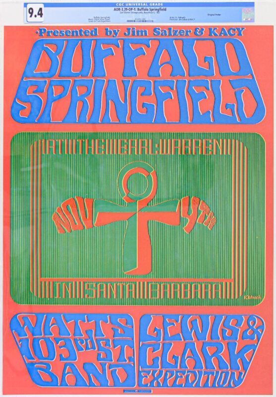 1967 AOR-3.39 Buffalo Springfield Earl Warren Santa Barbara Poster CGC 9.4