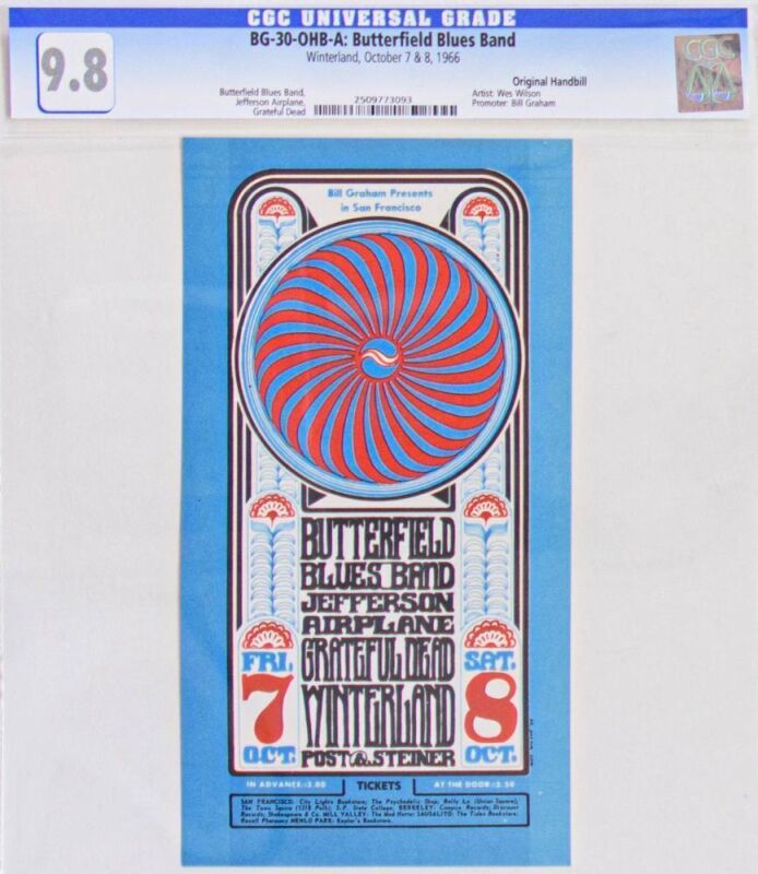 1966 BG-30 Grateful Dead Jefferson Airplane Paul Butterfield Winterland Handbill CGC 9.8