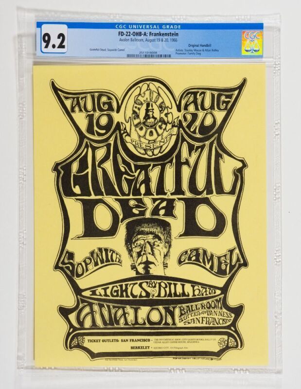 1966 FD-22 Grateful Dead Sopwith Camel Avalon Ballroom Handbill CGC 9.2