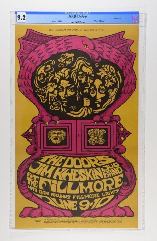 1967 BG-67 The Doors Jim Kweskin Jug Band Fillmore Auditorium Poster CGC 9.2