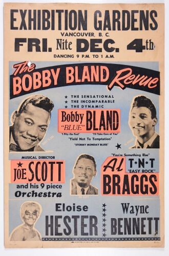 1964 Bobby Blue Bland Revue Exhibition Gardens Vancouver Cardboard Poster Extra Fine 63