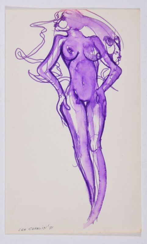 1971 Lee Conklin Purple Nude Watercolor Hand Painted & Signed Conklin Original Art