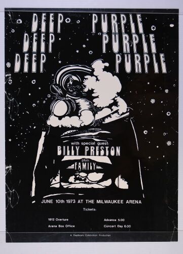 1973 Deep Purple Billy Preston Family The Milwaukee Arena Poster Extra Fine 69