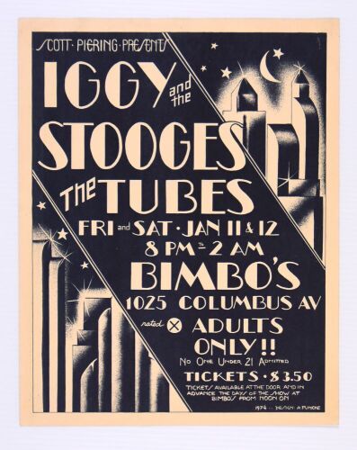 1974 Iggy & The Stooges The Tubes Bimbo's 365 Club Poster Excellent 79