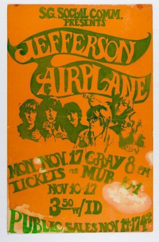 1969 Jefferson Airplane Gray Chapel Ohio Wesleyan University Cardboard Poster Fine 59