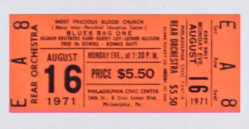 1971 The Allman Brothers Band Buddy Guy Bonnie Raitt Blues Bag One Philadelphia Civic Center Unused Ticket Mint 95