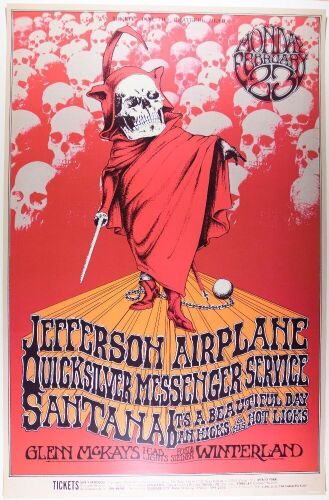 1970 BG-222 Jefferson Airplane Santana Benefit for The Grateful Dead Winterland RP3 Poster Mint 91